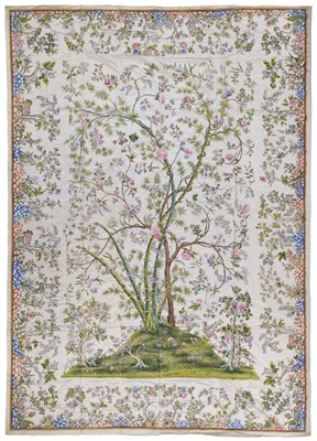 Lot 223 - Chinese. A large Tree of Life painted silk panel or coverlet, Guangzhou [Canton]: circa 1760-1800