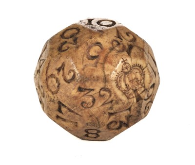 Lot 116 - Gambling ball. A rare 17th century ivory teetotum, English