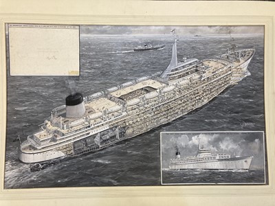 Lot 303 - Davis (G. H. 1881 - 1963). Cross-sectional drawing of a liner, 1954