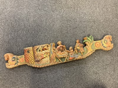 Lot 105 - Carved Panel. A carved wood nativity probably 19th century