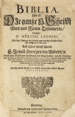 Lot 359 - Bible [German]. Biblia Sacra das ist gantze H. Schrifft..., 1684