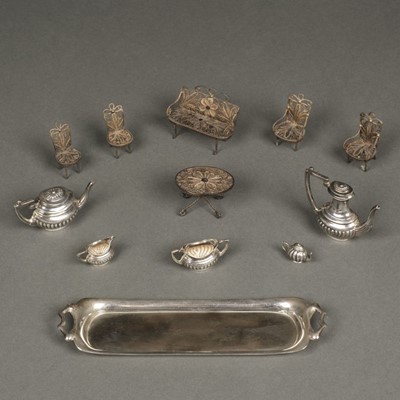 Lot 26 - Dolls House Silver. A miniature silver tea service