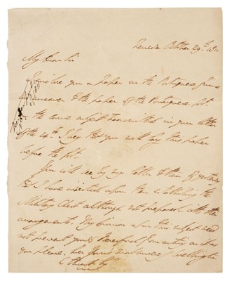 Lot 273 - Wellington (Duke of). Group of Peninsular War autograph letters signed to Charles Stuart, 1811-13