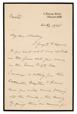 Lot 314 - Law (Andrew Bonar, 1858-1923). Autograph Letter Signed