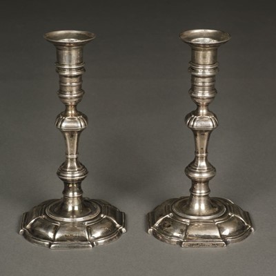 Lot 19 - Candlesticks. A pair of 18th century silver candlesticks