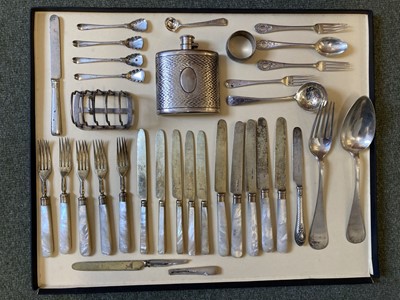 Lot 35 - Mixed Silver. An Edwardian silver hip flask and other items
