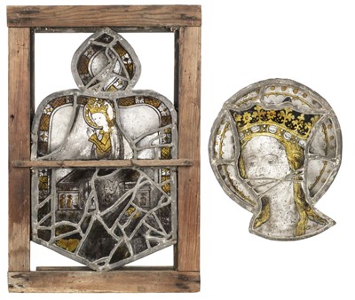 Lot 133 - Stained glass. Female head with crown & halo, probably early 16th century?