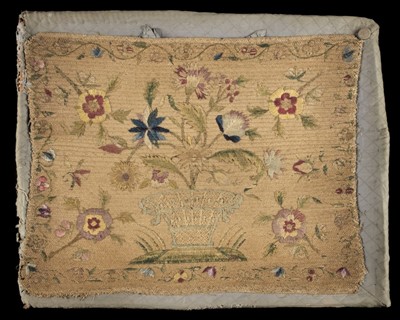 Lot 236 - Embroidered basket. A straw-work layette tray, probably English, mid 18th century