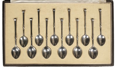 Lot 38 - Omar Ramsden. Cased silver tea and coffee spoons