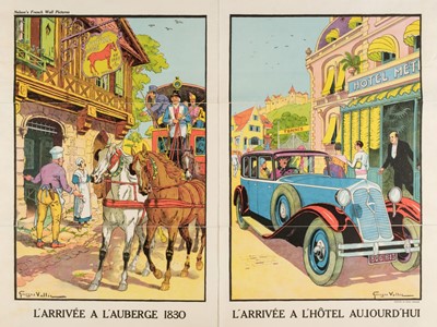 Lot 504 - Vallée (Georges, active 1897-1921). L'Arrivée a l'auberge 1830 / L'Arrivée a l'Hôtel aujourd'hui