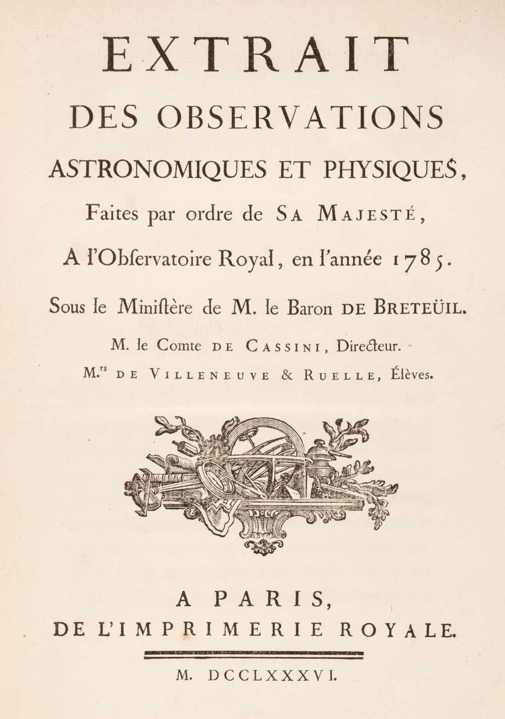 Lot 151 - Cassini (Jean-Dominique, Comte de, 1748-1845). Extrait des Observations Astronomiques, 1786