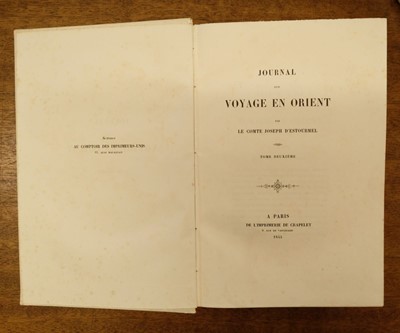 Lot 11 - Estourmel (Joseph d'). Journal d'un voyage en orient, 1st edition, 1844
