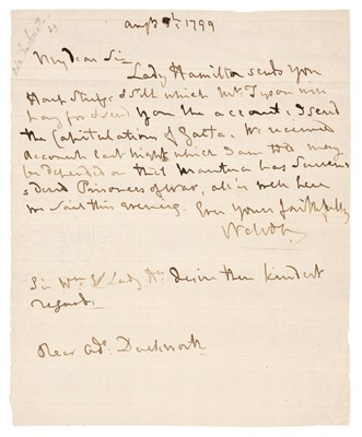 Lot 224 - Nelson (Horatio, Viscount, 1758-1805). A.L.S., ‘Nelson’, [Naples Bay], 5 August 1799