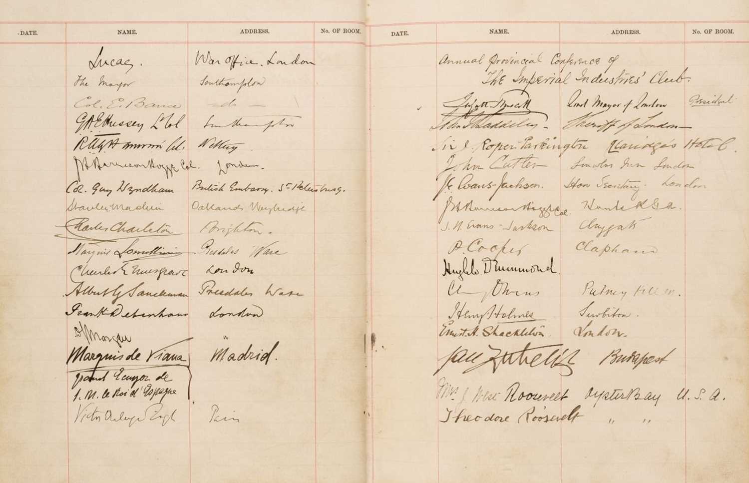 Lot 171 - Visitors' Book. South Western Hotel, Southampton. A visitors' book, circa 1899-1912