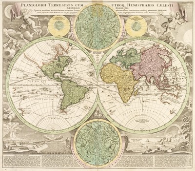 Lot 546 - World. Homann (J. B.), Planiglobii Terrestris cum utroq hemisphaerio....,  circa 1720