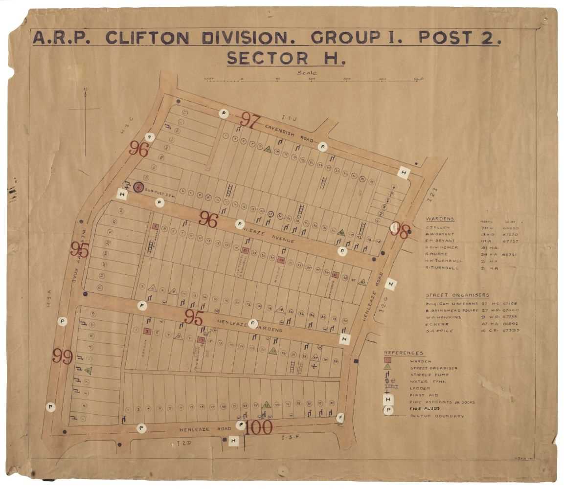 Lot 328 - WWII Air Raid Precaution (ARP) - Clifton Division, Bristol. WWII map of streets
