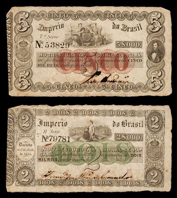 Lot 127 - Banknotes. Brazil, Cinco & Dois 1833