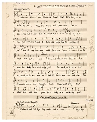 Lot 536 - Jones (Daniel, 1912-1993). Original manuscript score for Under Milk Wood by Dylan Thomas, c. 1953-54