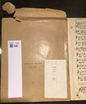 Lot 536 - Jones (Daniel, 1912-1993). Original manuscript score for Under Milk Wood by Dylan Thomas, c. 1953-54