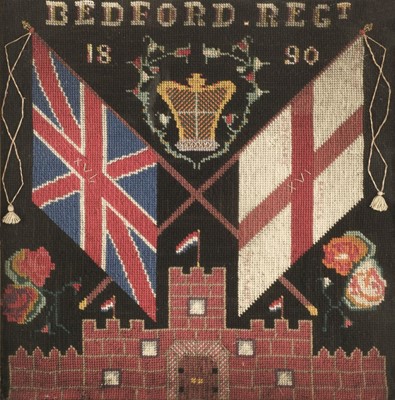 Lot 236 - Woolwork Panel - Bedford Regt.  A woolwork panel for the Bedford XVI Regiment, 1890