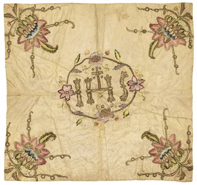Lot 291 - Chalice Veil. An embroidered and metalwork chalice veil, late 17th/early 18th century
