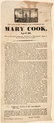 Lot 142 - Broadside. The last dying speech and confession of Mary Cook, aged 20, c.1800