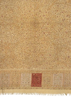 Lot 238 - Embroidered cloth. A large square Kashmir bedcover or table cloth, 19th century