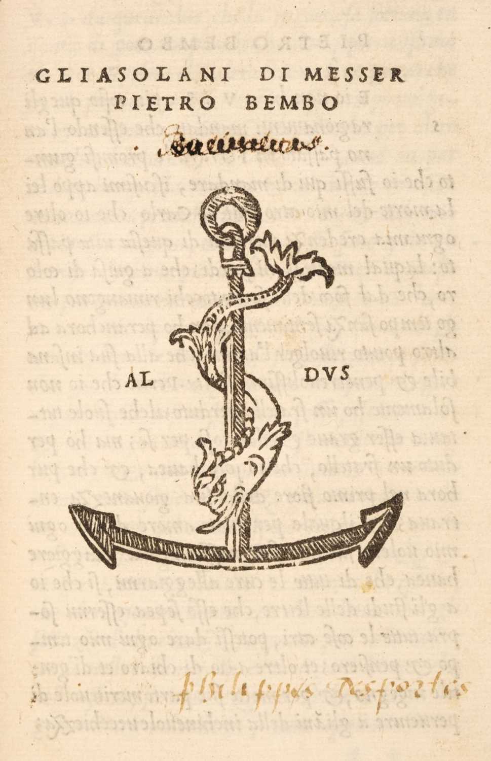Lot 123 - Bembo (Pietro). Gli Asolani, Venice: Heirs of Aldus the Elder, May 1515