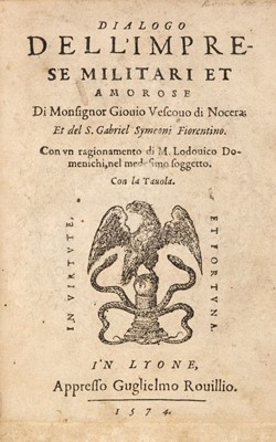 Lot 125 - Giovio (Paolo). Dialogo dell' imprese militari et amorose…, Lyon: Guillaume Rouillé, 1574