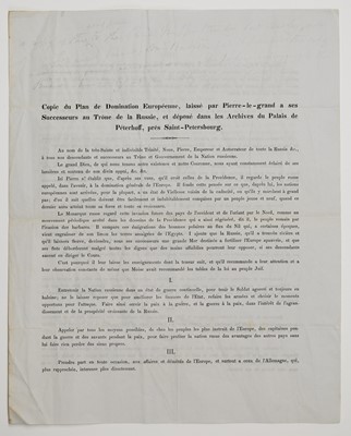 Lot 160 - Peter the Great (1682-1725, Tsar of Russia). Copie du plan de domination Européenne
