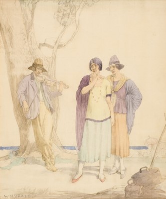 Lot 594 - Whydale (Ernest Herbert, 1886-1952). Gypsies by a tree, with pots and caravan