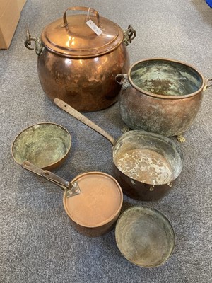Lot 49 - Copperware. Victorian copper cauldron and other items