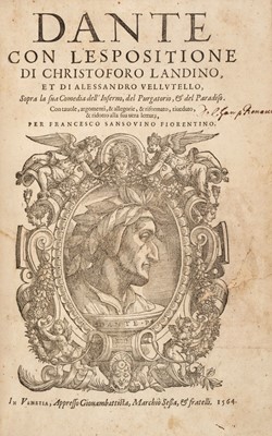 Lot 317 - Dante Alighieri.  Dante con l'espositione di Christoforo Landino..., Venice, 1564