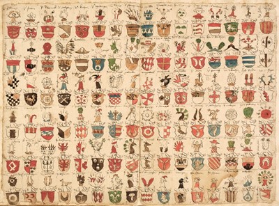 Lot 271 - German armorial volume. Containing 480 hand-painted continental shields & crests, early 16th century