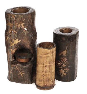 Lot 159 - Japanese Treen. Incense Burners and brush pot