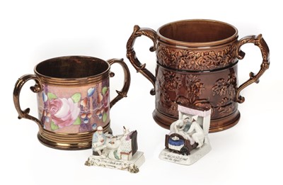 Lot 132 - Victorian Ceramics. Two Loving cups and fairings