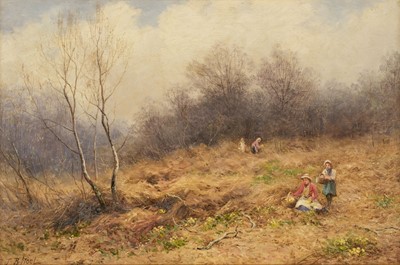 Lot 354 - Noel (John Bates, 1870-1927). Primrose gathering in Cowleigh Woods, 1924