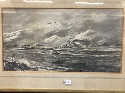 Lot 49 - Clow (H). Aircraft flying over a Royal Navy flotilla, 20th century