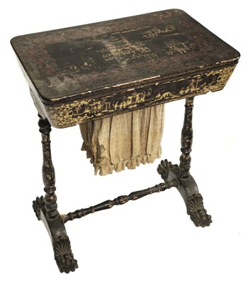 Lot 223 - Work Table. Victorian japanned work table