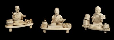 Lot 161 - Okimono. 3 Japanese ivory okimonos, Meiji period