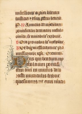 Lot 334 - Illuminated Leaves. Four single vellum leaves from an illuminated Book of Hours, mid 15th c.