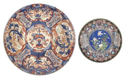 Lot 144 - Chargers. Imari charger plus Japanese cloisonné