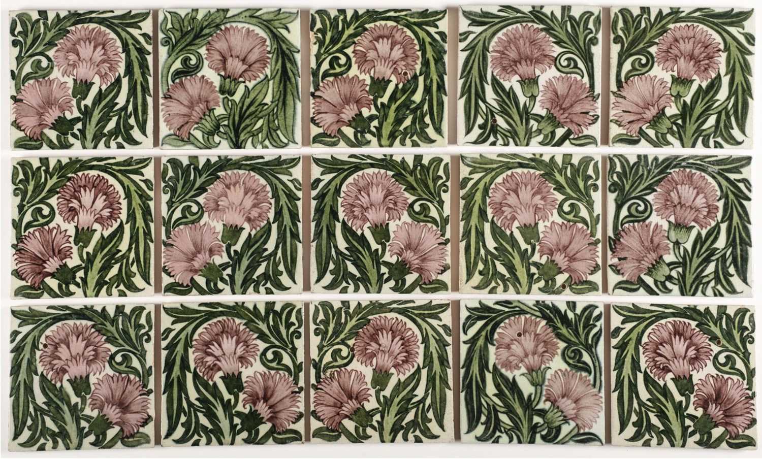 Lot 130 - Tiles. William De Morgan pottery tiles - Carnation pattern