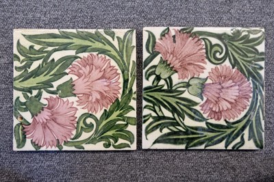 Lot 130 - Tiles. William De Morgan pottery tiles - Carnation pattern
