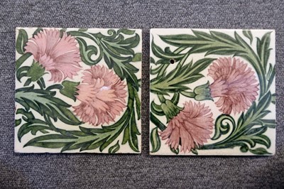 Lot 130 - Tiles. William De Morgan pottery tiles - Carnation pattern