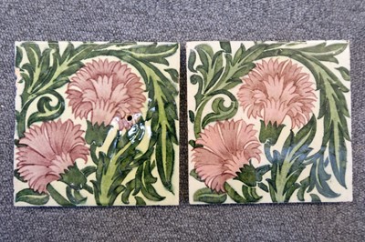 Lot 130 - Tiles. William De Morgan pottery tiles - Carnation pattern