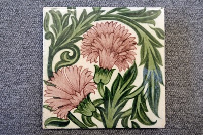 Lot 130 - Tiles. William De Morgan pottery tiles - Carnation pattern