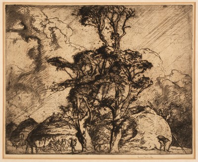 Lot 478 - Brangwyn (Frank, 1867-1956). Hay Harvesters, plus A Naval Engagement by W.L. Wyllie