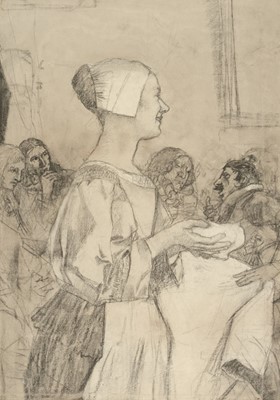 Lot 229 - Wainwright (William J., 1855-1931). Interior scene with servant girl and male figures