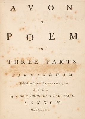 Lot 151 - Huckell (John) Avon: A Poem in Three Parts, London: John Baskerville, 1758